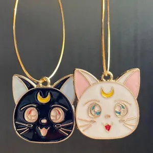 Handmade Hoop Earring Sailor Moon Cats Luna Artemis Kawaii Gift thumbnail 1