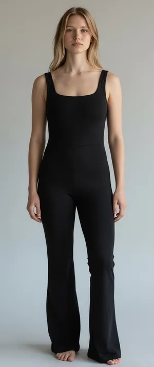 SheIn Women’s Sleeveless Fared Jumpsuit Black Athleisure Goth Yoga Workout Small thumbnail 1