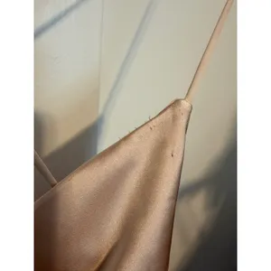 Zara Champagne Satin Maxi Slip Dress Cross Back V-Neck Sleeveless Pink Beige XS thumbnail 8