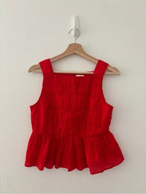 J Crew smocked peplum top in red new nwt thumbnail 2