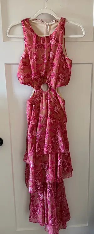 SheIn Pink floral cutout dress thumbnail 2