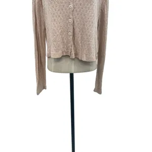 Free People Betty Cardigan Sweater Linen Blend‎ Beige Tan Size XL thumbnail 6