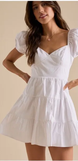 Altar'd State White Alaia Puff Sleeve Mini Dress NWT thumbnail 1