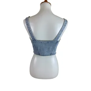 Signature 8 Light Wash Denim Corset Crop Top Hook Front Y2K Small‎ thumbnail 2