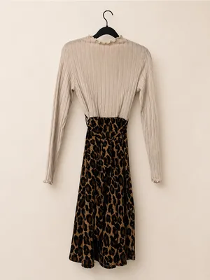 SheIn Brown Leopard Print A-Line Midi Skirt thumbnail 3