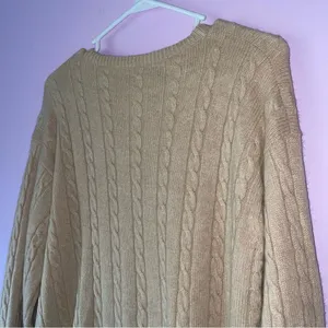 Vintage Greenwich L Cashmere Cream Sweater Cable Knit Fisherman Quiet Luxury thumbnail 6