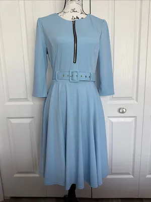 ChicMe Light Blue Belted Midi Dress with Front Zip Detail thumbnail 4