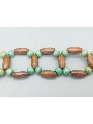 Boho Wood Beaded Tie Belt Green Brown Cream Adjustable Hippie Festival thumbnail 10