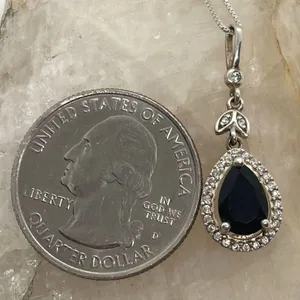 Vintage RJ Cubic Zirconia CZ Sterling‎ 925 Silver Pendant 18'' Chain Necklace 3g thumbnail 3