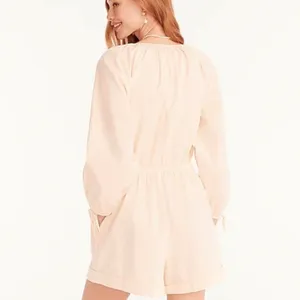 NWT J. Crew Cotton Poplin Tie Sleeve Button Front Romper Pink Orange Cream Small thumbnail 3