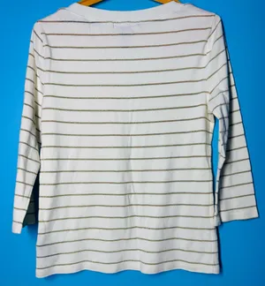 Lauren Ralph Lauren White and Gold Metallic Striped Boatneck Top thumbnail 9