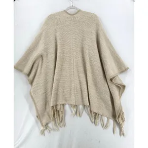 Kensie One Size Cream Knit Poncho Cardigan Fringe Cape Boho Coastal Grandmother thumbnail 2
