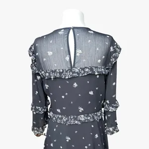 Abercrombie & Fitch Ditsy Floral Ruffle Chiffon Mini Dress Sheer Sleeves Boho L thumbnail 8
