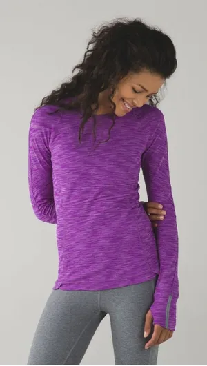 Lululemon 5 Mile Long‎ Sleeve Heathered Regal Plum Soft Cotton Thumbholes Size 4 thumbnail 1