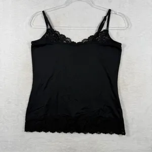 White House Black Market Black Lace Trim Camisole Top Sz M WHBM Adjustable Strap thumbnail 6