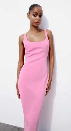 Zara dress midi bodycon fitted pink wedding party coctail thumbnail 5