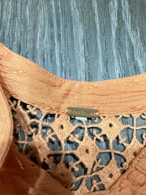 Free People Orange Crochet Lace Button Down Blouse thumbnail 7