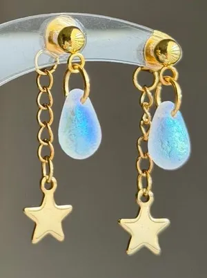 Handmade mini teardrop Czech glass beads & stars earrings🌟 thumbnail 1