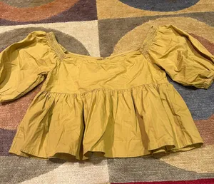Free People Veronica Sweetheart Blouse Top Off The Shoulder Oversized Yellow XS thumbnail 4