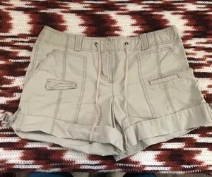 Y2K 2000s Tan beige khaki cargo micro mini low-mid rise shorts drawstring shoelace waistband Size 10/M Measurement in pics thumbnail 1