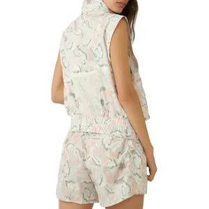 Free People FP Movement Off The Grid Floral Utility Vest Hooded Size XS Ivory thumbnail 2