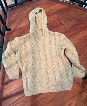 Non Signe Crème Chunky Cable-Knit Hoodie Size Medium thumbnail 1