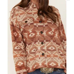 ROCK & ROLL Denim Southwestern Western Jacquard Shacket Shirt Jacket Medium $80 thumbnail 3
