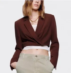 ZARA NWT  Brown CROPPED SHOULDER PAD BLAZER. thumbnail 5