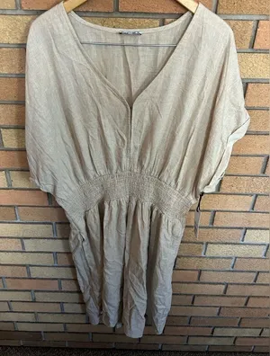 NWT Dex Tan Linen Blend Dolman Sleeve V Neck Midi Dress Size 1X thumbnail 1