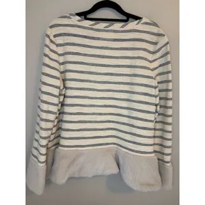 Maeve Anthropologie Striped Faux Fur Hem Knit Top Small thumbnail 4