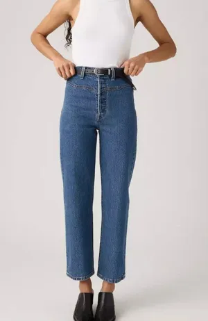 New Levi's Premium 28x27 Ribcage Western Yoke Women's Jeans Valley View Stone thumbnail 1