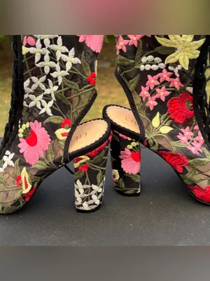 Liliana Chasity Floral Embroidered Mesh Peep Toe Lace Up Booties Black Size 10 thumbnail 7