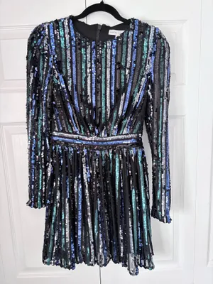 Dress the Population Rome Sequin Stripe Long Sleeve Cocktail Minidress thumbnail 3