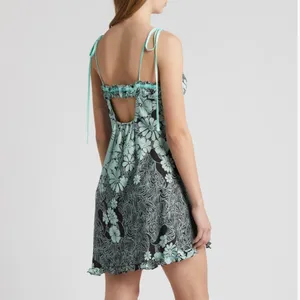 NWT Free People Retro Daisy Asymmetric Slipdress Large, BLACK COMBO thumbnail 4