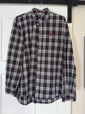 Cinch Button-Down Plaid Men’s Shirt - Black & White with Red Accent thumbnail 1