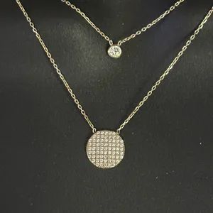 Dainty 925 gold layered pave crystal disc necklace thumbnail 2