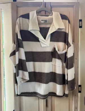 Bucket list brown striped shirt thumbnail 1