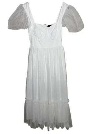 NWT Lulus Dreamy Celebration Sheer Tulle Bustier Swiss Dot Midi Dress S White thumbnail 2