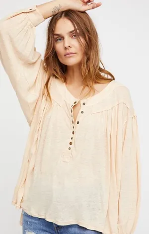 We the free Henley hi low hemline peach oversized thumbnail 1