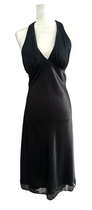 Vintage BMoss‎ Dress Black Midi Halter Dress 6 Babydoll Y2K Whimsigoth Goth Hoco thumbnail 1
