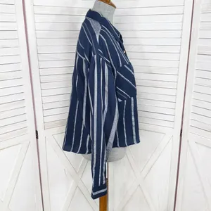 Sandy & Sid Striped Long Sleeve Button‎ Up Crop Shirt Blue White Large thumbnail 3