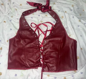 Leather Halter Top Red Size XL thumbnail 1