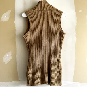 Lauren Ralph Lauren Sweater Vest Cable Knit Mid Length Buckle Closure Tan M thumbnail 5
