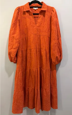 Umgee Floral Detail Tiered Collared V-Neck Midi Dress Rust / Burnt Orange thumbnail 4