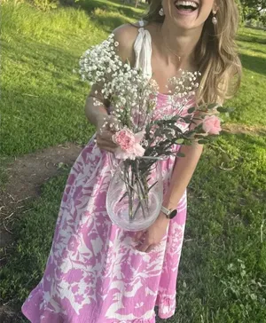 Peter Som Pink Midi Dress SIZE 2 Ruffle Cottage Cotton Vacation Sundress $400 thumbnail 1