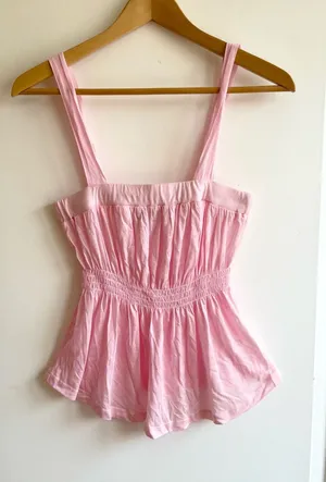 Vintage Wet Seal Y2K Pink Babydoll Smocked Top Size M Made In USA Slightly Sheer thumbnail 1