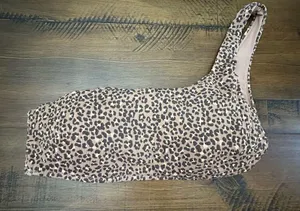 Aerie Women's Size M Brown Animal Print One Shoulder Bikini Top Swim Padded thumbnail 1