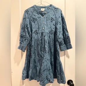 Anthropologie dRA Yara‎ Draped Blue Eyelet Blouse Mini Dress Size Small thumbnail 2