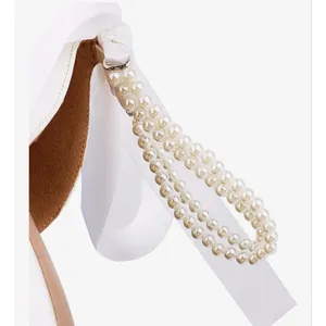 NEW High Heel Wedding Pearl Open Square Toe Block Bow Bridal Shoes 9.5 thumbnail 2