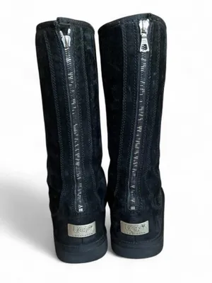 UGG Knightsbridge Leather Tall Boot Back Zip Shearling Lined Women 7M Black thumbnail 5